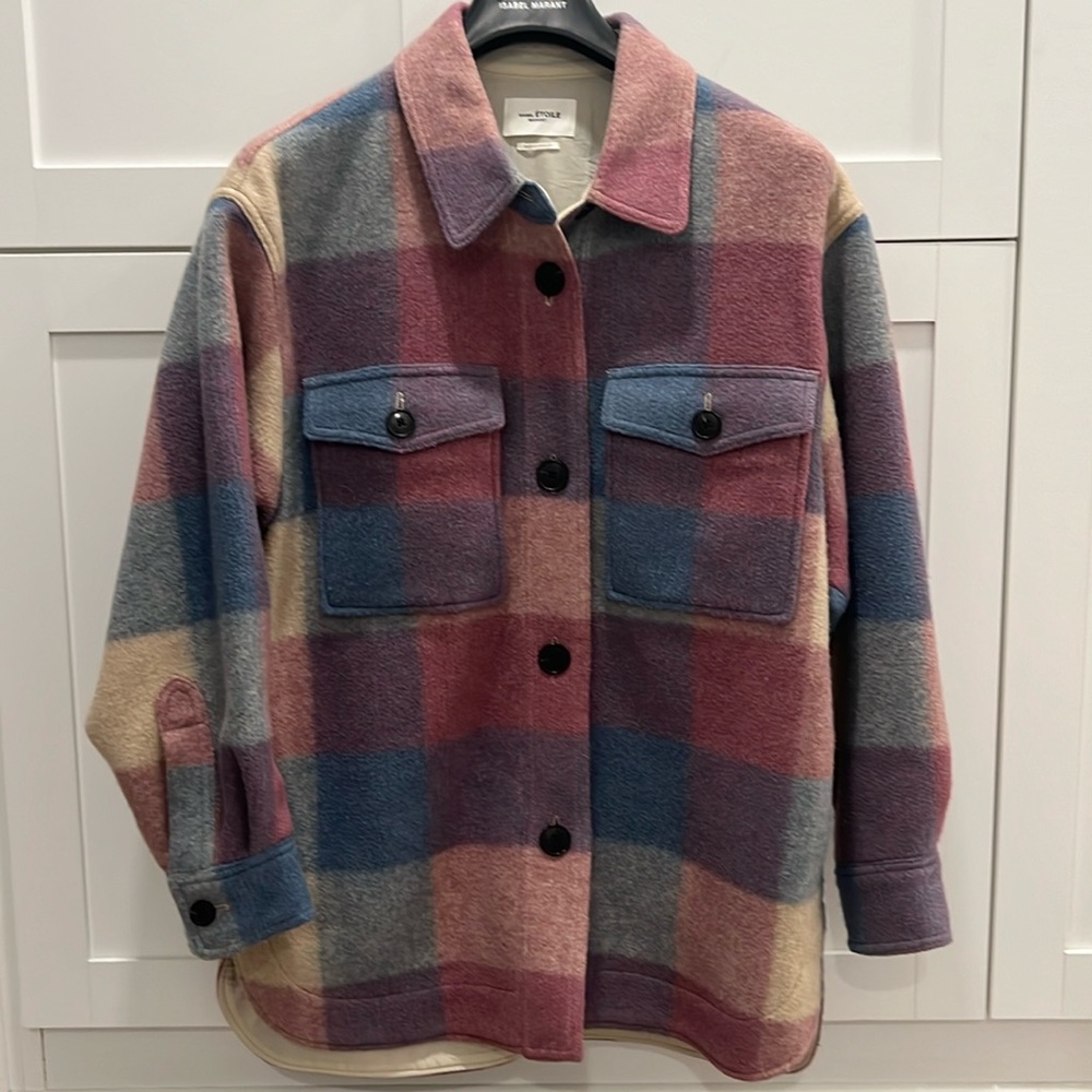 Isabel Marant Etoile Harveli Checkered Shirt Jacket, Size 38